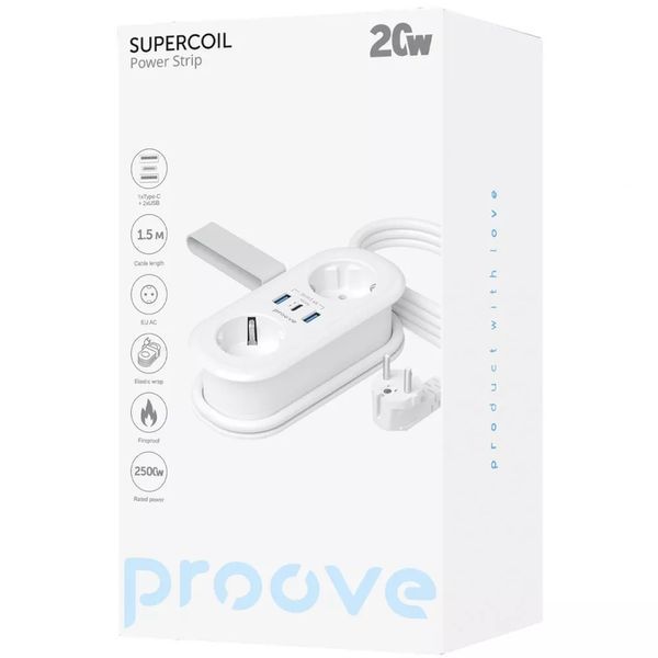 Мережевий фільтр Proove Supercoil 20W (2xAC + Type-C + 2xSB) 1.5m 941360 фото