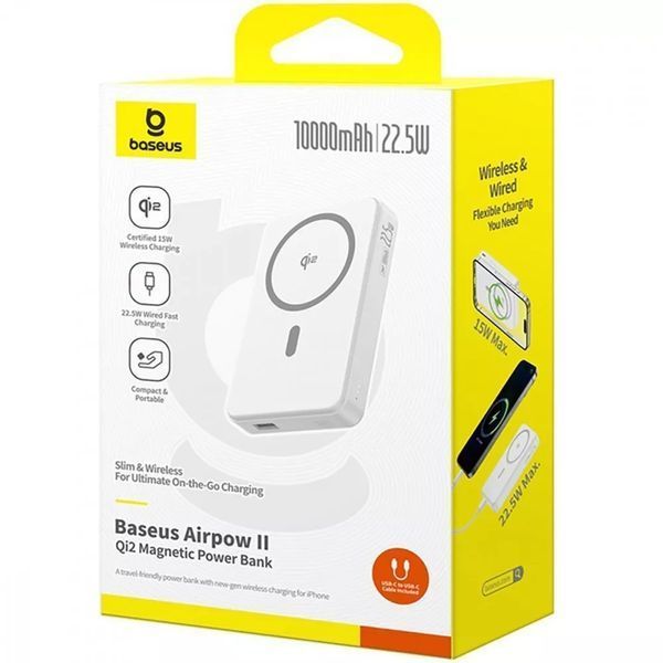 Портативна Батарея Baseus Airpow II Qi2 22.5W 10000mAh white 65216 фото